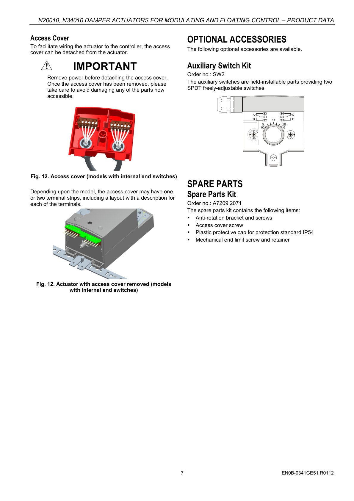 Honeywell N20010/N34010 damper actuator catalog page 7